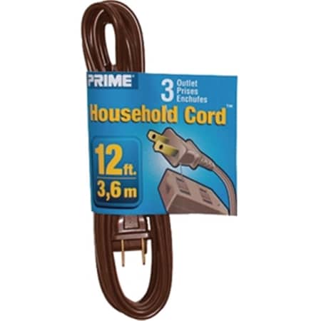 Prime SPT-2 Extension Cord, 16 AWG, Indoor, 16/2, 3 Outlets, Brown, 12 ft 54732100408